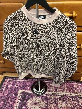 Nike Leopard Print Crewneck Sweatshirt - Pink Beige and Black
